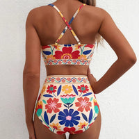 Ensemble de bikini taille haute coupe U à imprimé floral pour femme – Maillot de bain 2 pièces