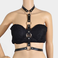 Chaîne de harnais en cuir pour femme - Soutien-gorge chaîne de ventre punk haut