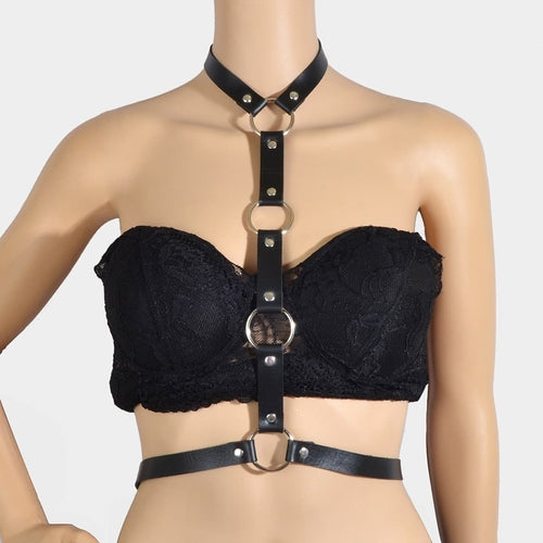 Chaîne de harnais en cuir pour femme - Soutien-gorge chaîne de ventre punk haut