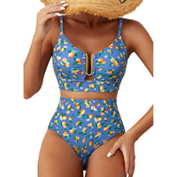 Ensemble de bikini taille haute coupe U à imprimé floral pour femme – Maillot de bain 2 pièces