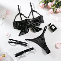 Women's Steel Ring Hollow Design Lingerie Set with Thigh Rings
