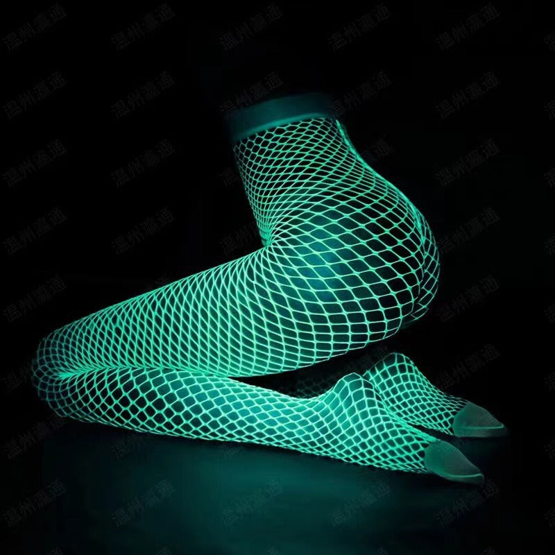 Women's Glow-in-the-Dark Fishnet Stockings – Hollow Mesh Pantyhose