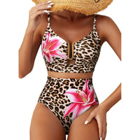 Ensemble de bikini taille haute coupe U à imprimé floral pour femme – Maillot de bain 2 pièces