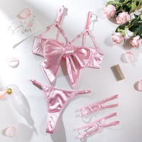 Women's Steel Ring Hollow Design Lingerie Set with Thigh Rings