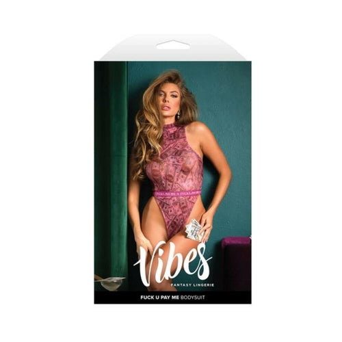 Fantasy Lingerie Vibes Money-Print Sparkle Mesh High Cut Bodysuit