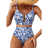 Ensemble de bikini taille haute coupe U à imprimé floral pour femme – Maillot de bain 2 pièces