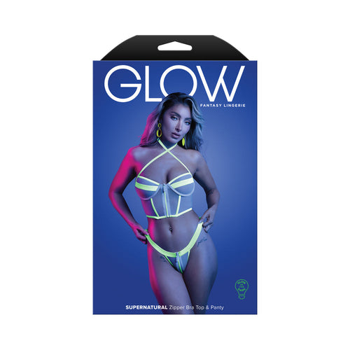 Ensemble Lingerie Fantaisie Soutien-gorge à Fermeture Éclair & Culotte Luminescent(e) dans le Noir