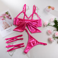 Women's Steel Ring Hollow Design Lingerie Set with Thigh Rings
