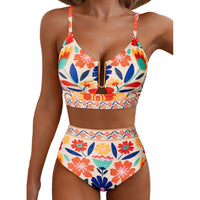Ensemble de bikini taille haute coupe U à imprimé floral pour femme – Maillot de bain 2 pièces