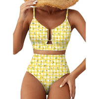 Ensemble de bikini taille haute coupe U à imprimé floral pour femme – Maillot de bain 2 pièces