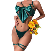 Women's Steel Ring Hollow Design Lingerie Set with Thigh Rings