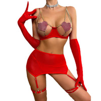 Ensemble Lingerie Femme Mini-Jupe en Maille et Porte-Jarretelles – Tenue de Déguisement