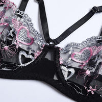 Ensemble de lingerie 3 pièces pour femme avec broderie « Love » et gaine – Bretelles croisées