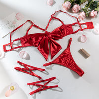 Women's Steel Ring Hollow Design Lingerie Set with Thigh Rings