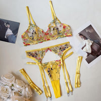Women's Transparent Floral Embroidered Lingerie Set – Exquisite Sheer Underwear
