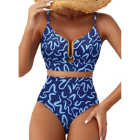 Ensemble de bikini taille haute coupe U à imprimé floral pour femme – Maillot de bain 2 pièces