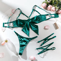 Women's Steel Ring Hollow Design Lingerie Set with Thigh Rings