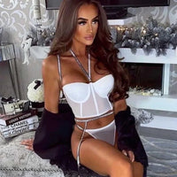 Ensemble de Lingerie Soutien-gorge en Dentelle et Paillettes Ellolace Ensemble de Lingerie Soutien-gorge et Culotte Femmes Ensemble 3 Pièces Lingerie