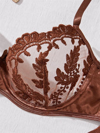 Ensemble de Lingerie Brodé en Tulle - Sous-vêtements Trois Pièces Transparents