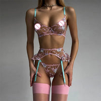 Ensemble de lingerie brodée à bretelles patchwork – Sous-vêtements fantaisie (2)