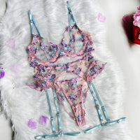 Ensemble de lingerie à bretelles brodées en patchwork - Sous-vêtements fantaisie