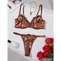 Mesh Embroidery Lingerie Set - Sheer Three-Piece Underwear (2)
