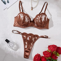 Ensemble de Lingerie Brodé en Tulle - Sous-vêtements Trois Pièces Transparents
